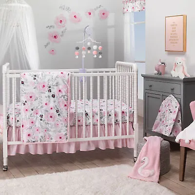 Bedtime Originals Blossom Pink Watercolor Floral 3-Piece Baby Crib Bedding Set • $64.99