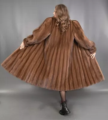 3655 Glamorous Real Mink Coat Luxury Fur Swinger Very Long Beautiful Size L • $1