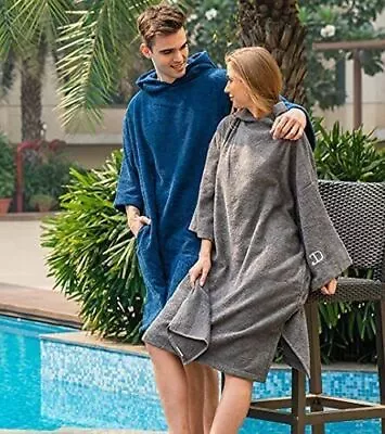 Extra Long Hooded Towel Poncho Adult Absorbent Dry Beach Swim Bath Changing Robe • £16.78