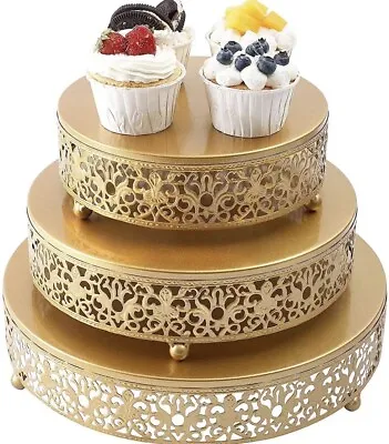 Round Wedding Cake Cupcake Stand Gold Serving Tray Display Stand Gift Hamper • £35.98