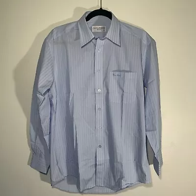 Nina Ricci Monsieur Paris Size Large 95 Blue Striped Cotton Long Sleeve Shirt 6D • $48.29