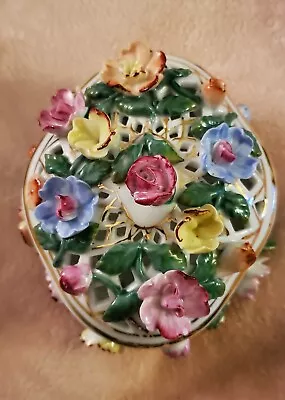 Museum Of Jewelry Beautiful Flowered Covered Gold Trinket Dish - 5  X 4.25  • $40
