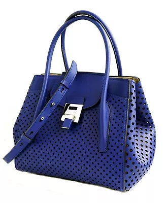 Michael Kors Collection Bag Bancroft Md Satchel Perforated Leather Lapis New • $341.95