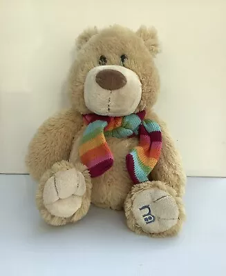 Mothercare  Beige Teddy Bear With Knitted Rainbow Scarf - 16” High • £8.50