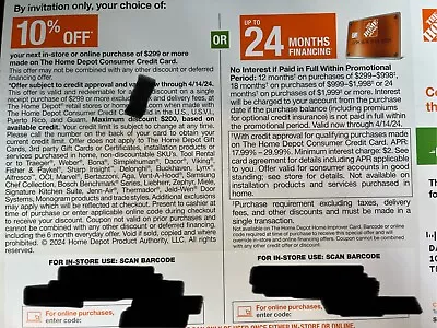 Home Depot Coupon 10% Off  Or Up To 24mo Financing Expiration 4/14/2024 • $11.50