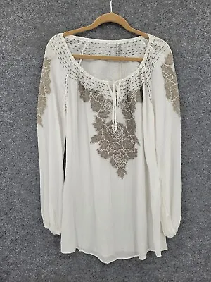 Mono Reno Tunic Top Mini Dress? Womens Small Embroidered Applique White NWT • $19.99
