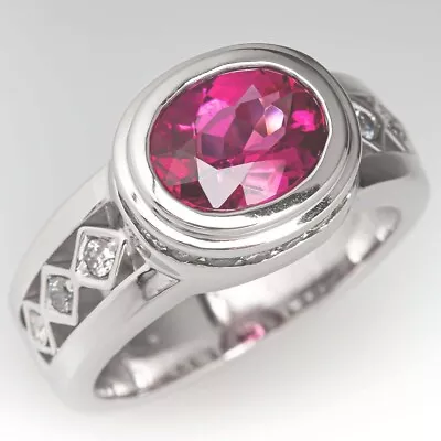 925 Sterling Silver Rubellite Tourmaline Gemstone Lab Created  Ring Gift For Her • $90.39