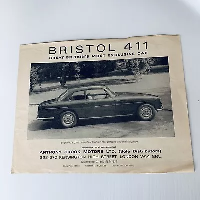 Bristol 411 Anthony Crook Motors Ltd UK Car Sales Brochure 1969 • $22