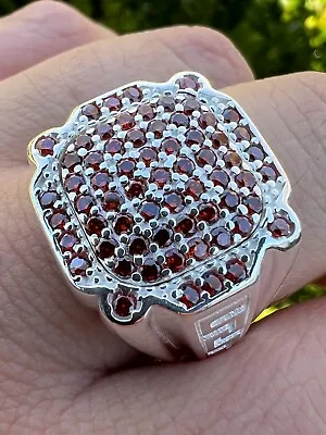 Men Real Solid 925 Sterling Silver Iced Red Ruby Ring HipHop Pinky Ring CZ • $68.02