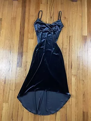 Vintage Y2K Bebe Black Velvet Goth Midi Dress Size Medium • $59