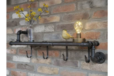 £27.99 • Buy Metal Wood Pipe Wall Shelf Coat Hooks Display Long Shelving Industrial Rack 