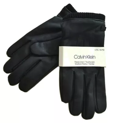 New Mens Calvin Klein Touchscreen Knit Cuffs Fleece Lined Black Gloves L / Xl • $17.99