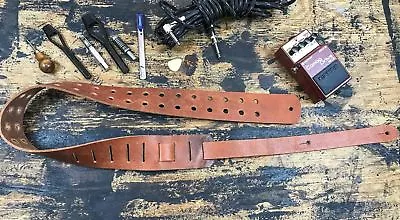 Genuine Leather Hole Guitar Strap Handmade USA Vintage Rock Goth Tan Oiled • $39.99