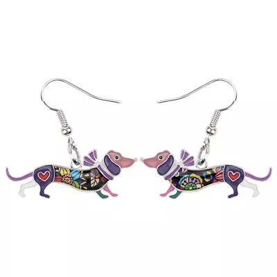 Enamel Alloy Scarf Dachshund Dog Earrings Dangle Novelty Pets Jewelry For Women • $6.99