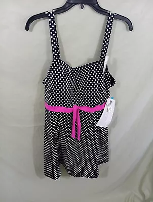 A Shore Fit Swimsuit Womens 22W Black White Swimdress Polka Dot Padded Cup • $29.99