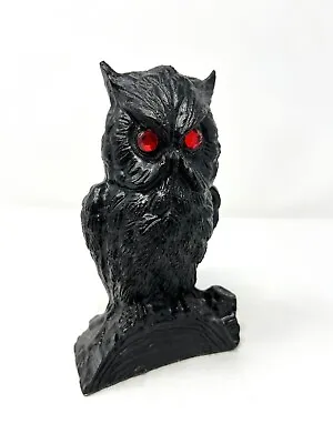 Vintage Handcrafted COAL Black Owl With Red Jeweled Eyes 6  Tall 1980 V.C.P. • $22