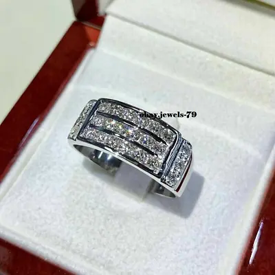 14K White Gold Plated 3Ct Round Cut Lab-Created Diamond Men's Wedding Band Ring • $102.64