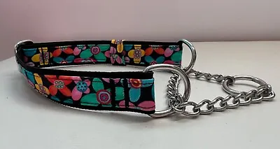 Martingale Half Check Choke Chain Dog Collar In Funky Flowers Design • £7.15