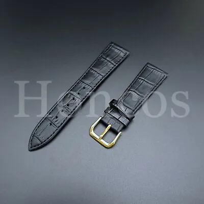 19 MM Genuine Soft Leather Watch Band Strap Black Vintage Alligator Gold Buckle • $13.99