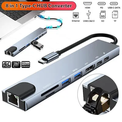 8 In 1 USB-C Hub Type C To USB 3.0 4K HDMI Adapter For IPhone 15 Macbook Pro USA • $15.38