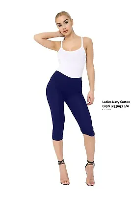 Cropped 3/4 Capri Length Cotton Blue Legging  Women In Summer Plus Size Uk 8-22 • £7.99