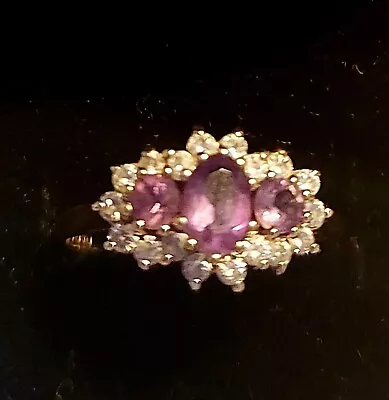 Amethyst & CZ 9ct Gold Ring Size P • £79