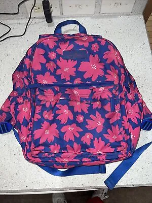 Vera Bradley Campus Tech Backpack Art Poppies Print Pink Blue Book Bag Travel • $34.99
