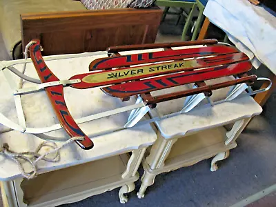 VINTAGE SILVER STREAK  1950's   SNOW  SLED  52''  RESTORED  TO  ORIGINAL  COND. • $450