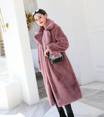 Faux Rabbit Fur Coat Long Casual Overcoat Warm Winter Women Rabbit Jackets Warm • $69.41
