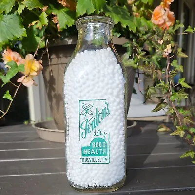 Vintage Quart Pyro Milk Bottle - Fenton's Dairy - Titusville PA - NICE! • $23