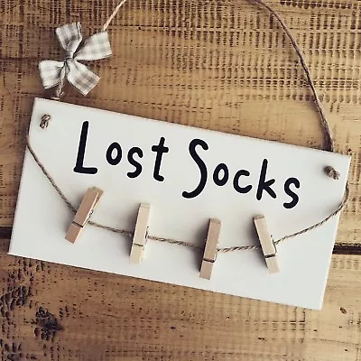 £8.49 • Buy New Home Gifts Sign Plaque Lost Socks Present Hanging Laundry Pegs Kitchen Door