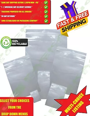 Small & Large Clear Plastic Press Grip Seal Poly Bags Resealable Food Safe - All • £2.99