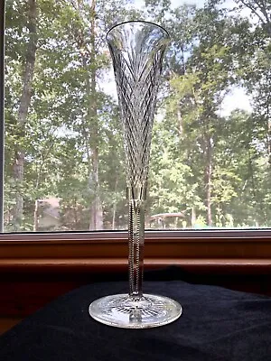 Val St. Lambert Brilliant Period Cut Glass 13.5” Vase Trumpet Diamond Strawberry • $64.99