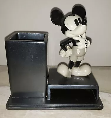 Vintage Disney Mickey Mouse Pencil Pen & Card Holder Office Desk Black & Gray • $39.15