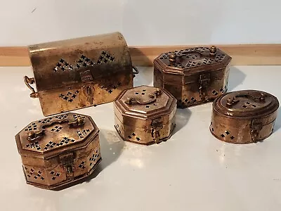 Vintage Lot Of 5 Brass Cricket Box Incense Holder Trinkets With Handle And Latch • $25