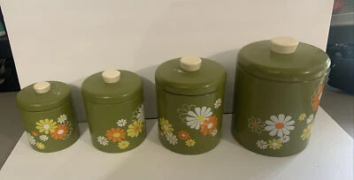 $99.89 • Buy Vintage Ransburg 4 Kitchen Canister Set Avocado Green  Yellow Daisy