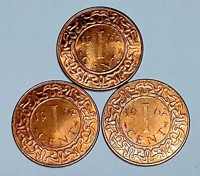 1962 Suriname 1 Cent Bronze Unc Bu (3 Coins)  • $4.98