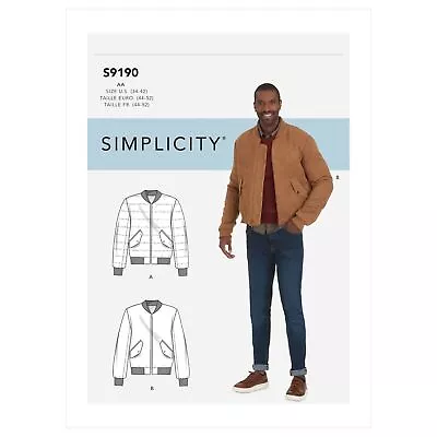 SIMPLICITY 9190 MEN'S BOMBER STYLE JACKET Sewing Pattern Sizes 34-42 & 44-52 • £12.69