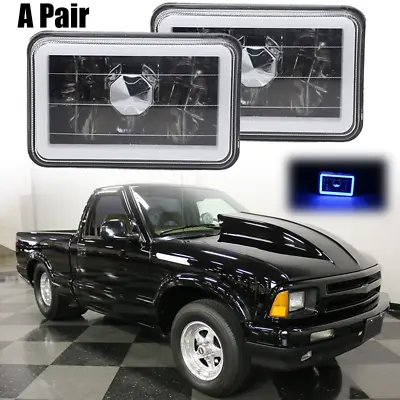 Pair 4x6  Inch LED Blue Halo Headlights For For Chevrolet S10 1995 1996 1997 • $35.99