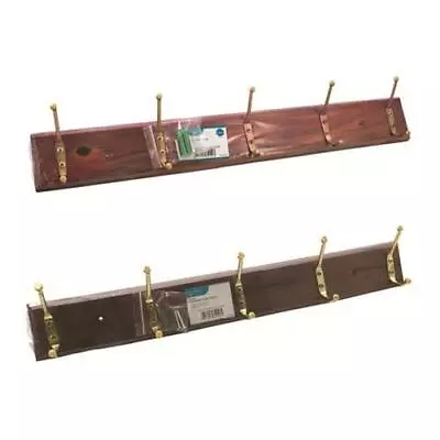 Strong Wooden Wall Coat Hanger Clothes Pine Mahogany Wood Rack Double Hooks Pegs • £5.49