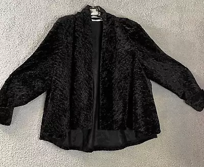 VTG Crushed Velvet Jacket Womens Black Open Front Full Like Swing Evening Party • $25.87