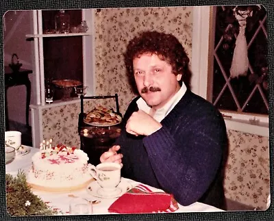 Vintage Photograph Man W/ Moustache Sitting At Table W/ Birthday Cake • $10