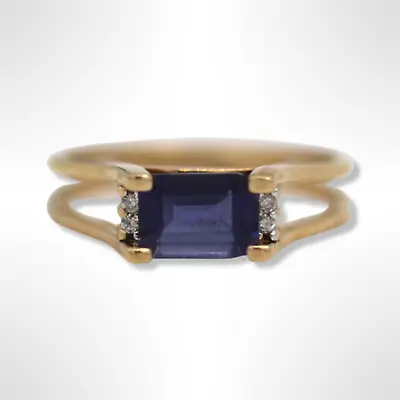 14K Gold Tanzanite Diamond Accent Split Shank Ring (size 8.5) • £302.93