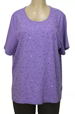 Quacker Factory Women's Top Short Sleeve Sequin Purple Size XL • $16