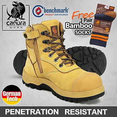 Canura Work Boots Safety Side Zip Anti Penetration Steel Toe Cap Press Stud Shoe • $126.95