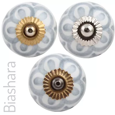 £2.60 • Buy Grey & White Floral CERAMIC DOOR KNOBS Cupboard Handles Cabinet Drawer Vintage