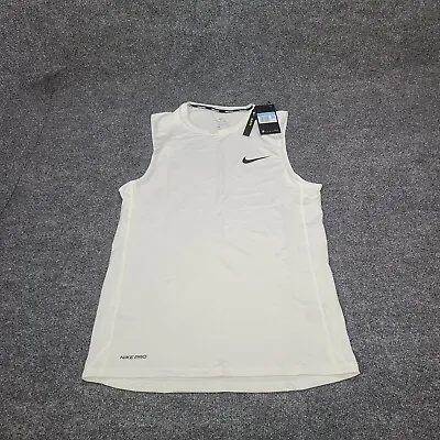 Nike Shirt Mens Medium White Black Tank Top Pro Sleeveless Slim Fit New 3115 • $24.99