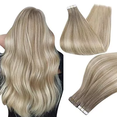  Blonde Tape In Hair Extensions Human Hair 14Inch Double Sided 14 Inch T19/8/60 • $46.88