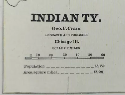 Vintage 1885 INDIAN TERRITORY Map 13 X11  ~ Old Antique Original CREEK NATION • $65.56