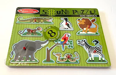 $7.99 • Buy NEW Melissa & Doug Zoo Animals Wooden Peg Sound Puzzle Learning Play Toy Sealed